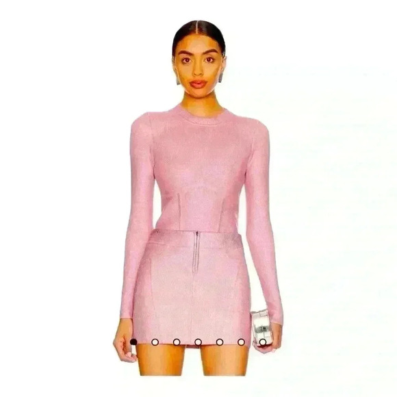 NBD Revolve NWT Talya Pink Metallic Coated Crew Neck Long Sleeve Sweater M - Picture 1 of 10